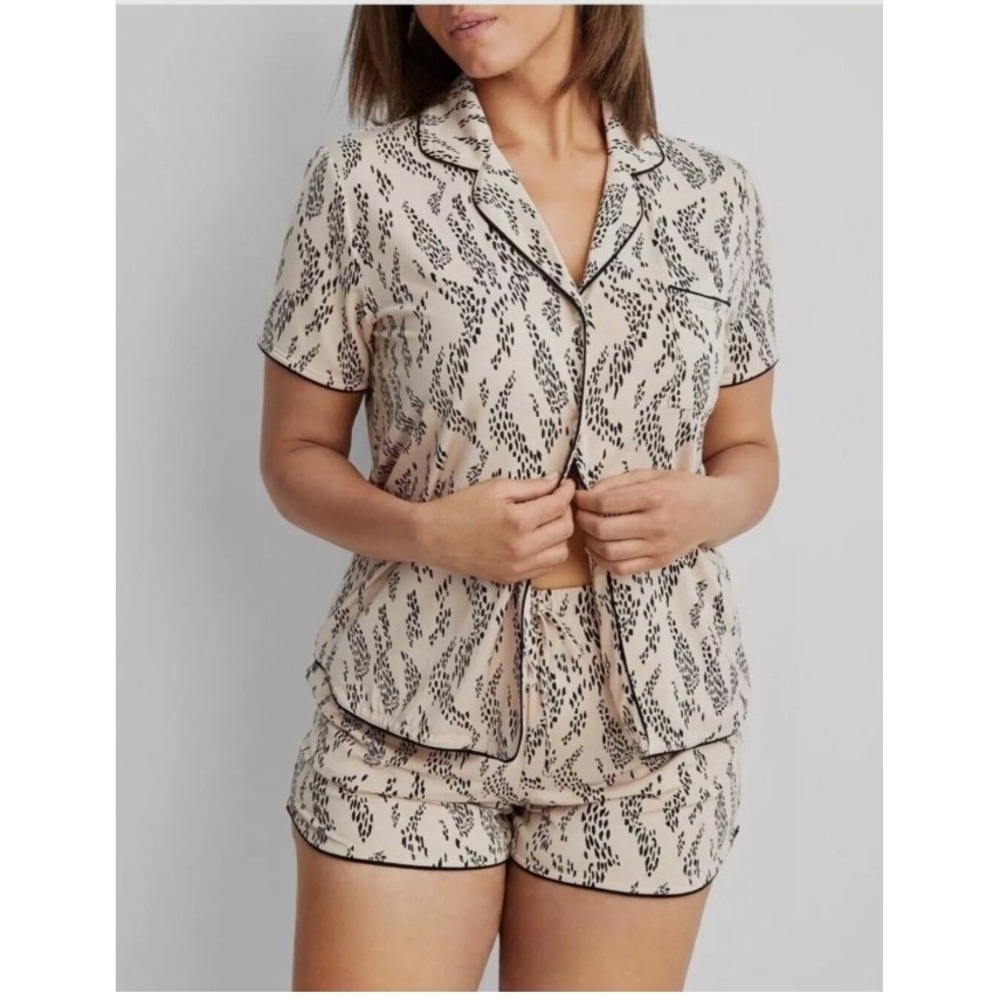 State of Day Women's XS Textural Animal Print Pajama Set Short Sleeve Sleepwear